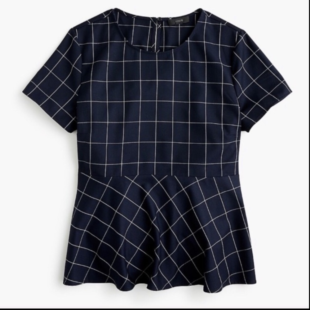 J.Crew Dark Navy Window Pane Plaid Top